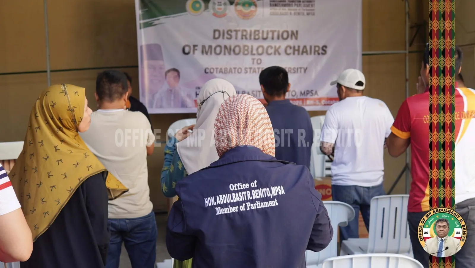Office of MP Benito Donates Monoblock Chairs to Cotabato State University