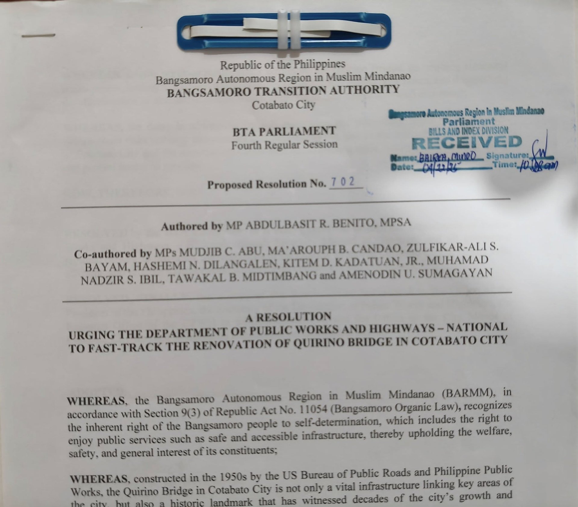 MP Abdulbasit R. Benito Pushes for Urgent Renovation of Quirino Bridge in Cotabato City